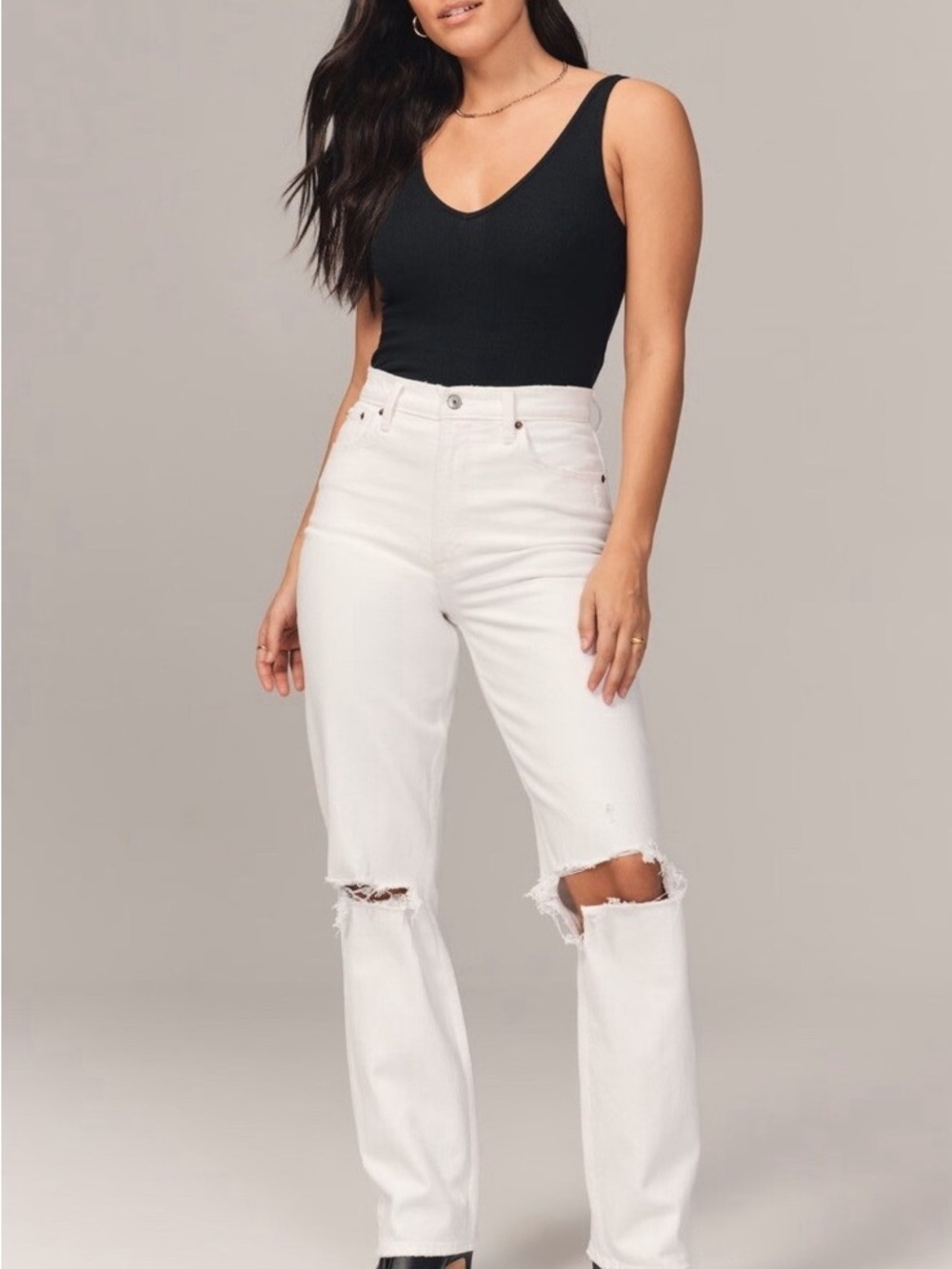 Abercrombie & Fitch White Ultra High-Rise Straight Jeans - Picture 2 of 6
